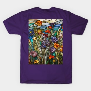Stained Glass Colorful Wildflowers T-Shirt